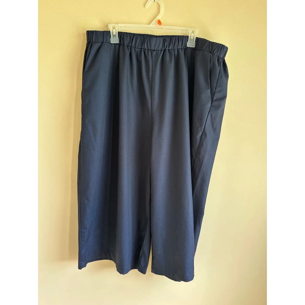 Emery Rose Womens 4XL Navy White Polka Dot Layered Top and Pants Set